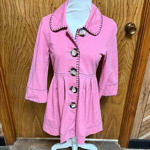 Ivy Jane Pink Button-Up Coat with Black Trim XS